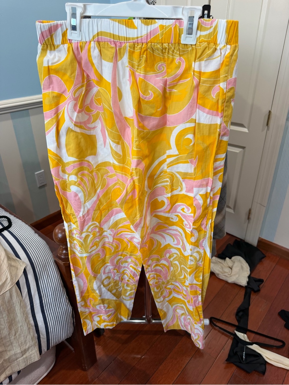 Emilio Pucci Yellow & Pink Swirl Print Elastic-Waist Casual Pants
